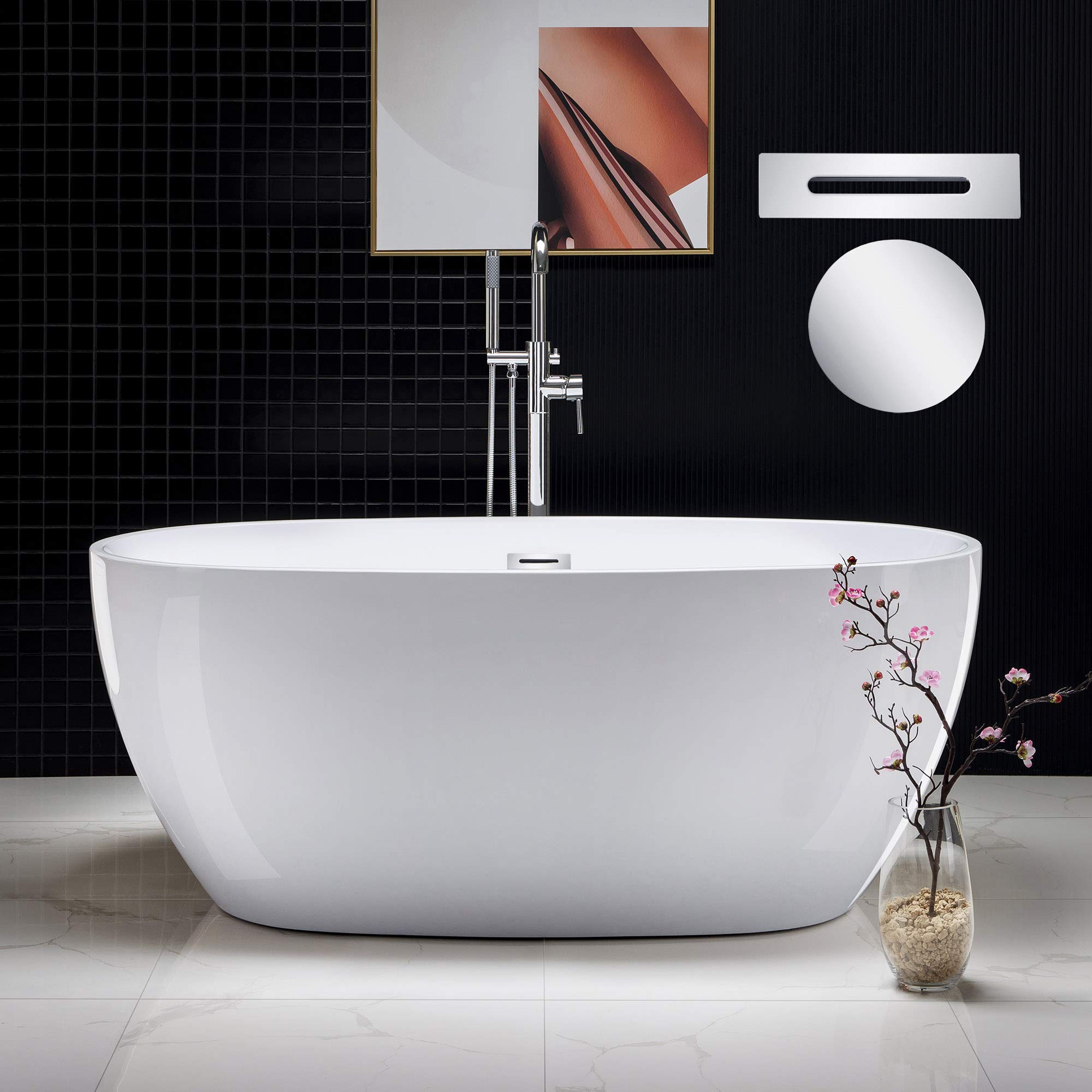 Photo 1 of ***MAJOR DAMAGE ***WOODBRIDGE 59" Acrylic Freestanding Bathtub Contemporary Soaking Tub, White Acrylic (Chrome Drain/Overflow),BTA1518 -C-Drain &O