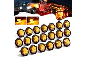 PSEQT 20Pcs 3/4" Strobe Flash+Steady Marker Lights Dual Function Amber LED Trailer Side Clearance Tail Round Lights 12V Turn Signal Warning Waterproof Lamps for Trailer Truck Bus ATV UTV Van RV
