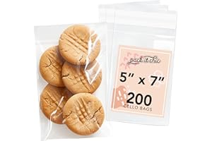 Pack It Chic - 5" X 7" Clear Self Sealing Cellophane Bags (200 Pack) - Cookie Bags With Resealable Adhesive for Baked Goods Packaging, Candy, Pastries, Bread, Treats, Bakery, Party Favors