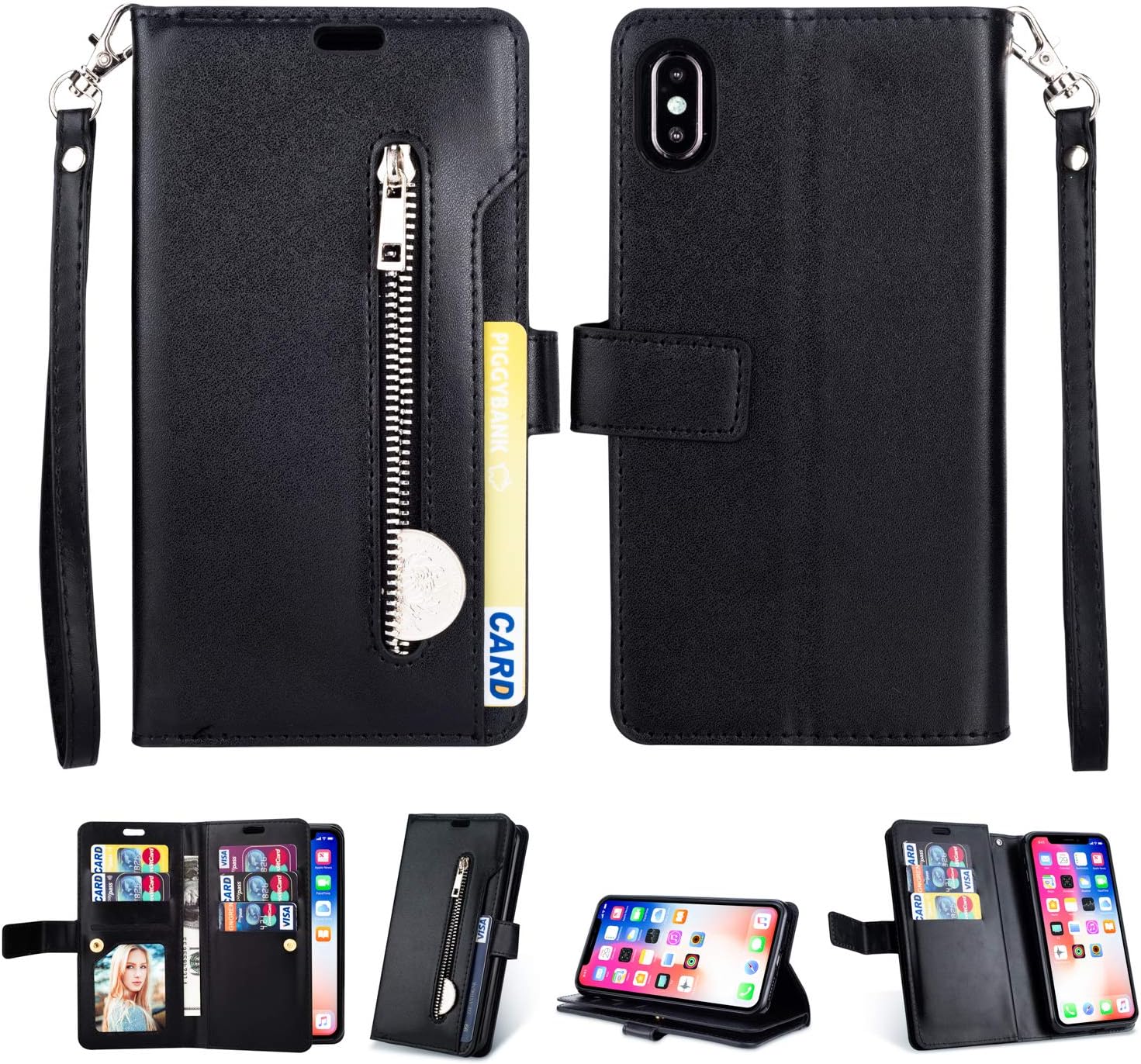 iPhone Xs Max Case, iPhone Xs Max Wallet Case,FLYEE 10 Card Slots Premium Flip Wallet Leather Magnetic Case Purse with Zipper Coin Credit Card Holder Cover for iPhone Xs Max 6.5 inch Black