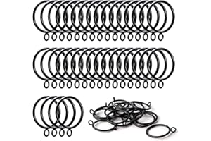 ANJUU 36 PCS 38mm Inner Diameter Curtain Rings, Metal Curtain Drape Sliding Eyelet Rings-Hanging Rings for Curtains and Rods Black Tone