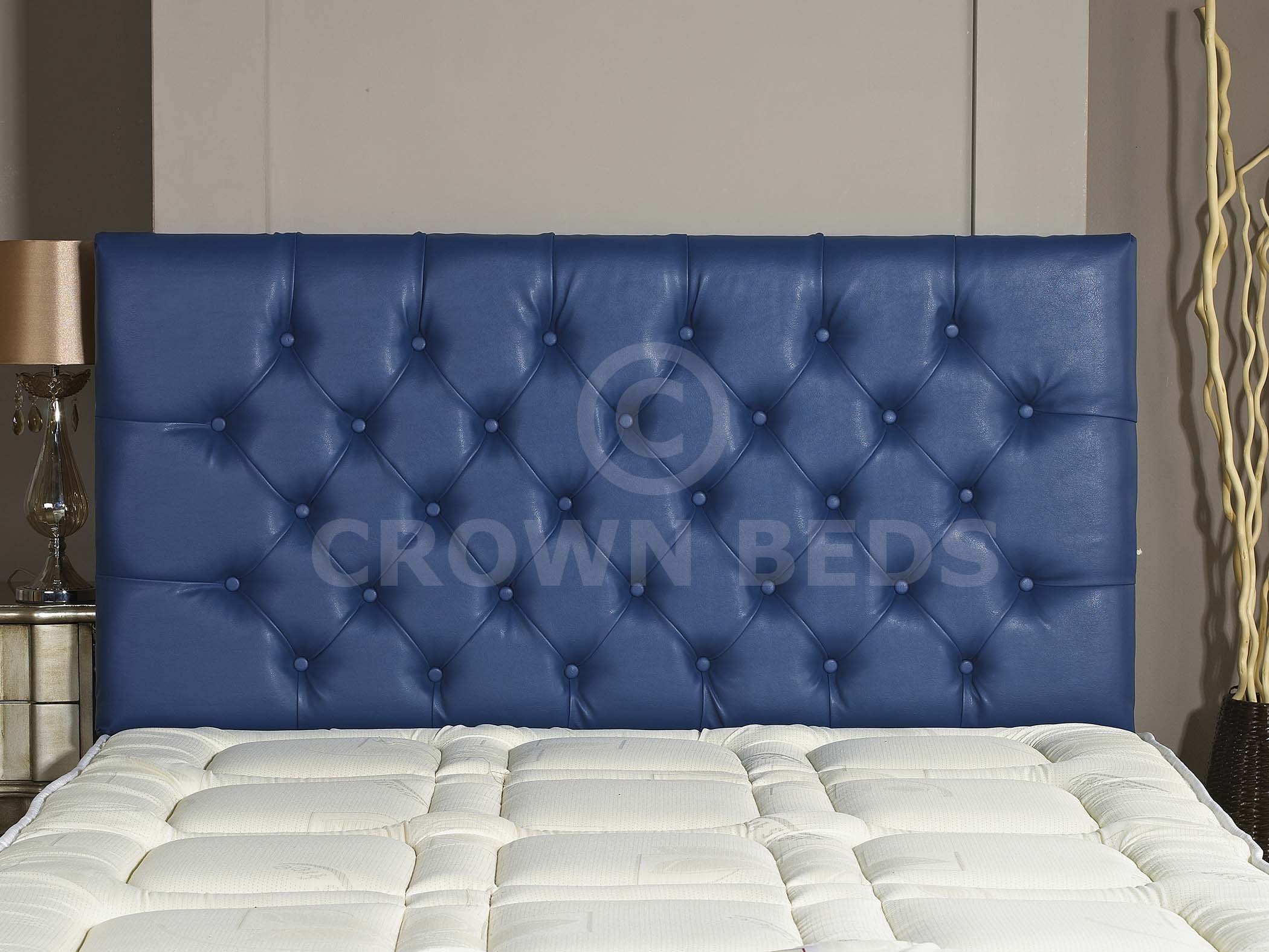 CROWNBEDSUK QUALITY FAUX LEATHER HEADBOARD MATCHING BUTTONS (BLUE, 2FT6)