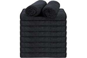 Puomue 10 Pack Black Salon Towels, Super Soft and Absorbent Microfiber Hair Towel for Salon, Bath, Spa, Pool and Home, 27 inch X 16 inch