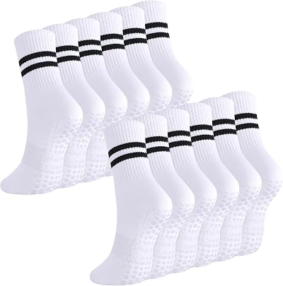 Zuimei Yoga Grip Socks Women Non Slip Grippy Socks Mid Calf White UK 39-42