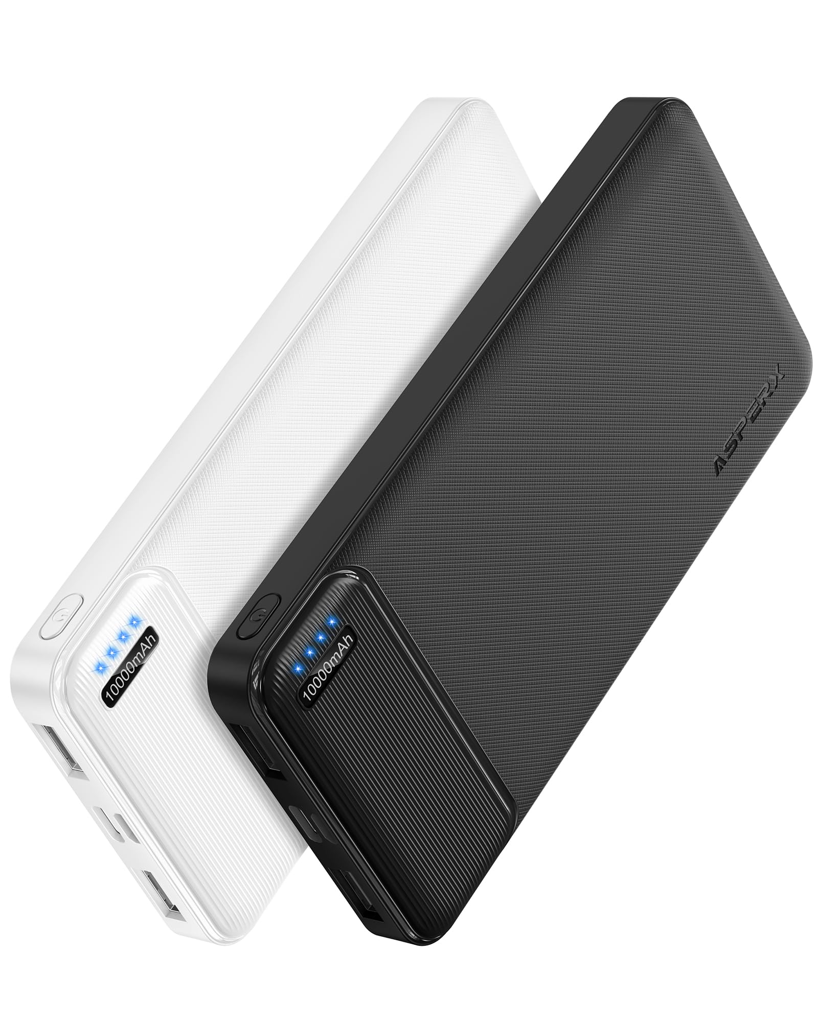 AsperX Power Bank 10000mAh 2 Stück, Slim Klein Aber Stark Externer Handyakkus, USB C Eingang und Ausgang Powerbank, Tragbares Ladegerät mit 4 Ports kompatibel mit iPhone, iPad, Huawei, Tablet