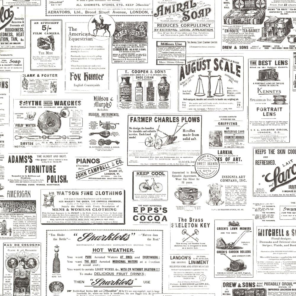 Chesapeake Ctr64272 Adamstown Ivory Vintage Newspaper Wallpaper