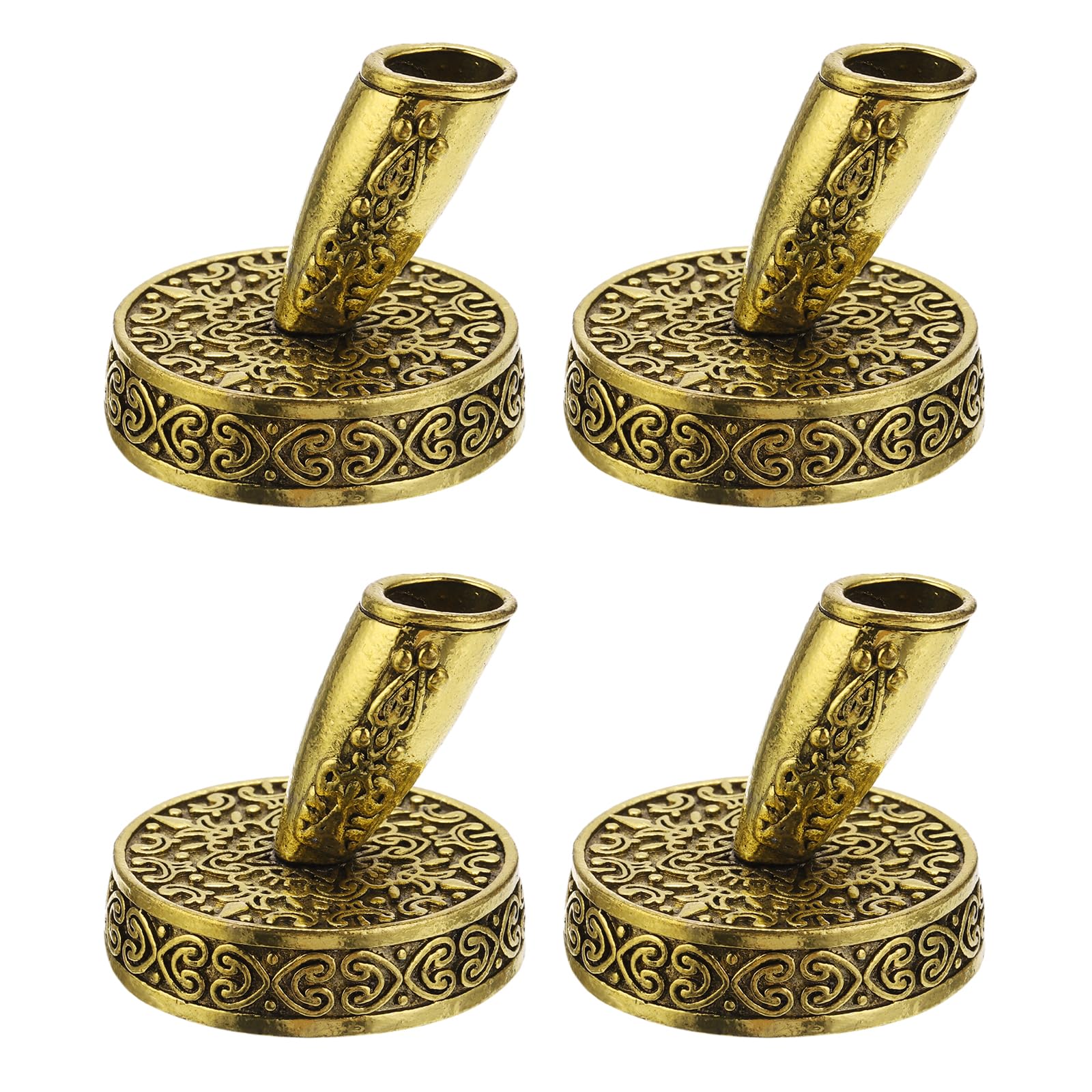 PATIKIL 4 Pieces Vintage Round Metal Pen Holder, Insertion Pen Stand Desktop Pens Base for Office Supplies Wedding Bridal Engagement Guests Book, Gold Tone