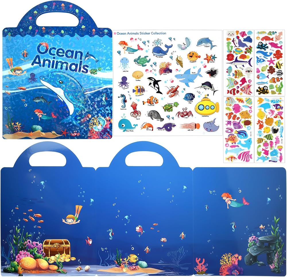 ASTARON Reusable 3D Puffy Ocean Animals Sticker Book 88 pcs Kids
