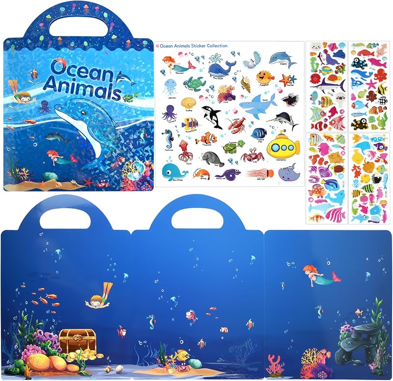 ASTARON Reusable 3D Puffy Ocean Animals Sticker Book 88 pcs Kids