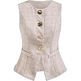 winkbay Women's Summer Button Up Blazer Vest Elegant Crew Neck Sleeveless Business Work Waistcoat