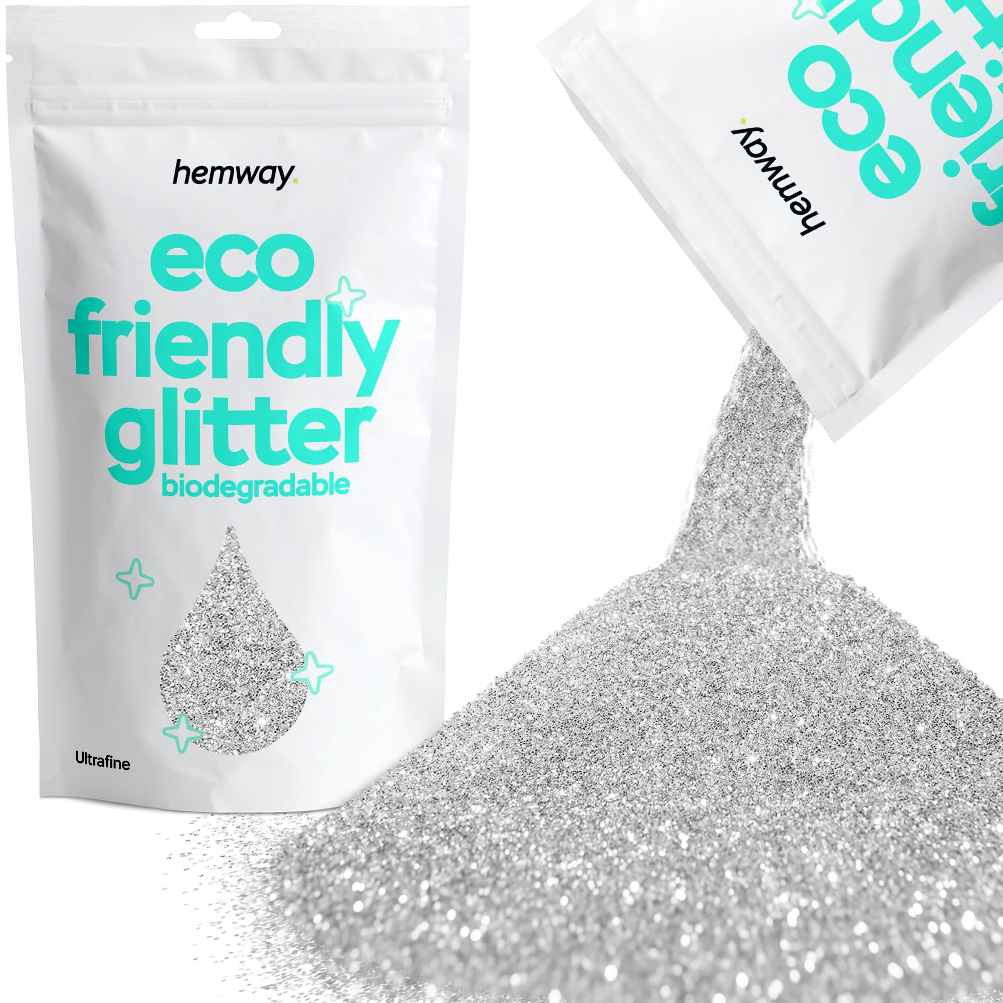 Eco Friendly Biodegradable Glitter | Silver - Ultrafine 100g, Plant Based, Biodegradable Glitter for Craft, Face, Hair, Nail, Body and Festival - Hemway