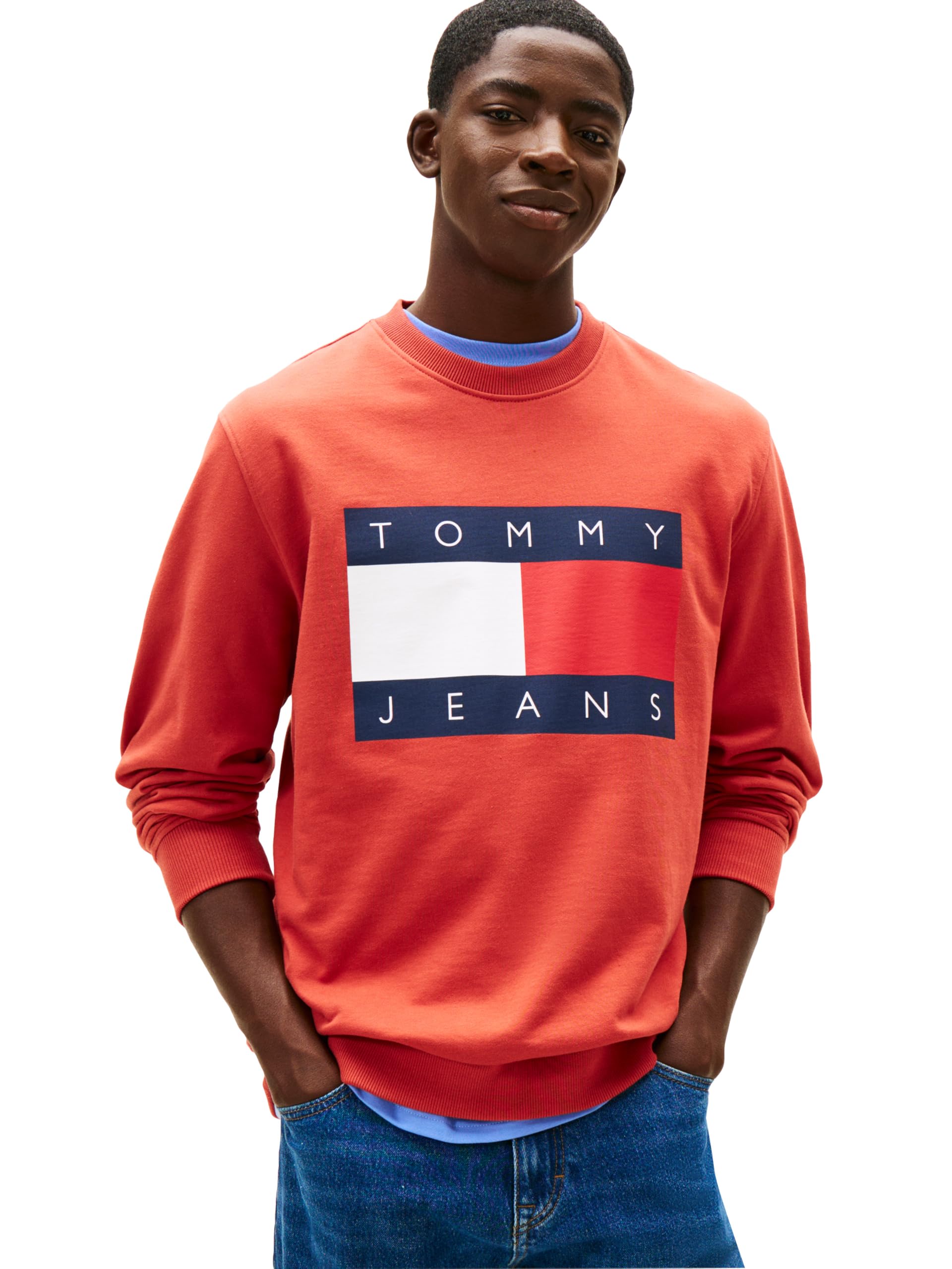 Tommy Jeans Mens Regular Big Flag Crewneck Sweatshirt, TERRACOTTA RED X-Large