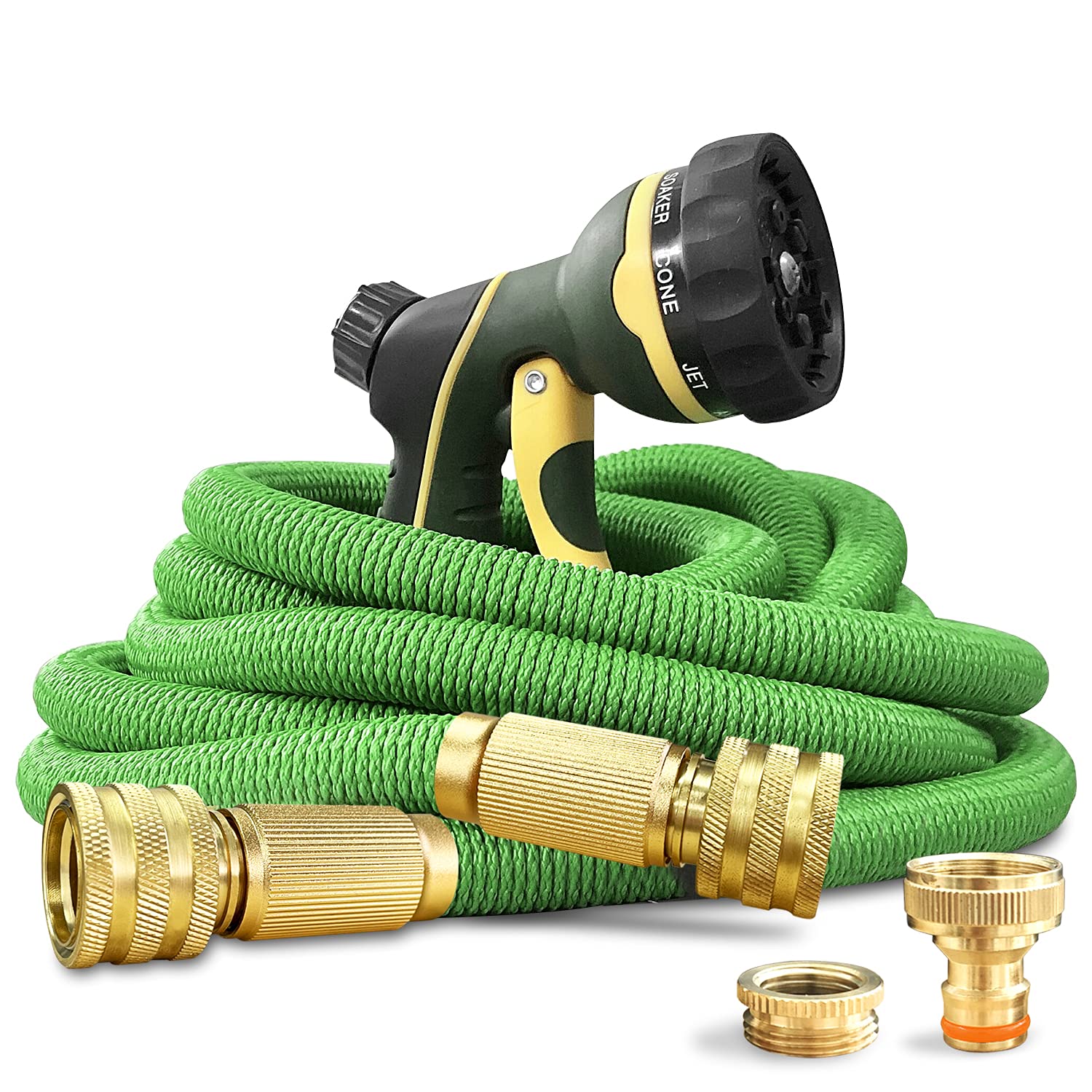 NGreen Expandable Garden Hose Pipe - Strength Durable Fabric and 12-Layer Latex Inner Tube, Lightweight Easy Storage Kink Free Water Hose, Leakproof Solid Brass Fittings with Nozzle (15M)