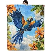 onlcuk Tropical Parrot in Flight Blanket, Cozy Flannel Blue Macaw Throw Blanket, Soft Fuzzy Blankets for Travel Home Decor, All Season Lightweight Couch Bed Cover, Gifts for Women Adults Kids 50"×60"