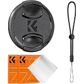 K&amp;F CONCEPT 58mm Lens Cap Cover, 4-in-1 Center Pinch Lens Cover Black | Anti-Loss Keeper Leash Microfiber Cleaning Cloth Kits Compatible with Nikon, Canon, Sony, Fujifilm Camera Lenses, PC02