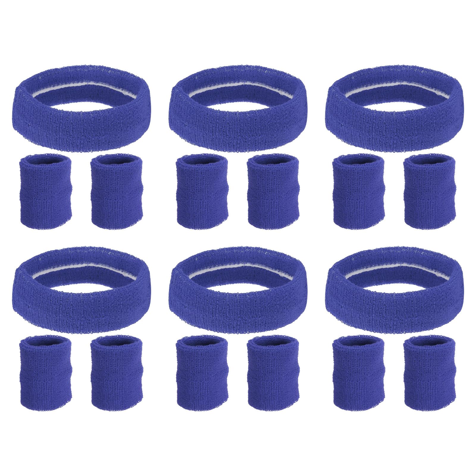PATIKIL Sweatbands Headband Wristband, 6 Set/18Pcs Sweatband Terry Cloth for Sports Basketball Tennis Athletic Gym Working Out, Blue