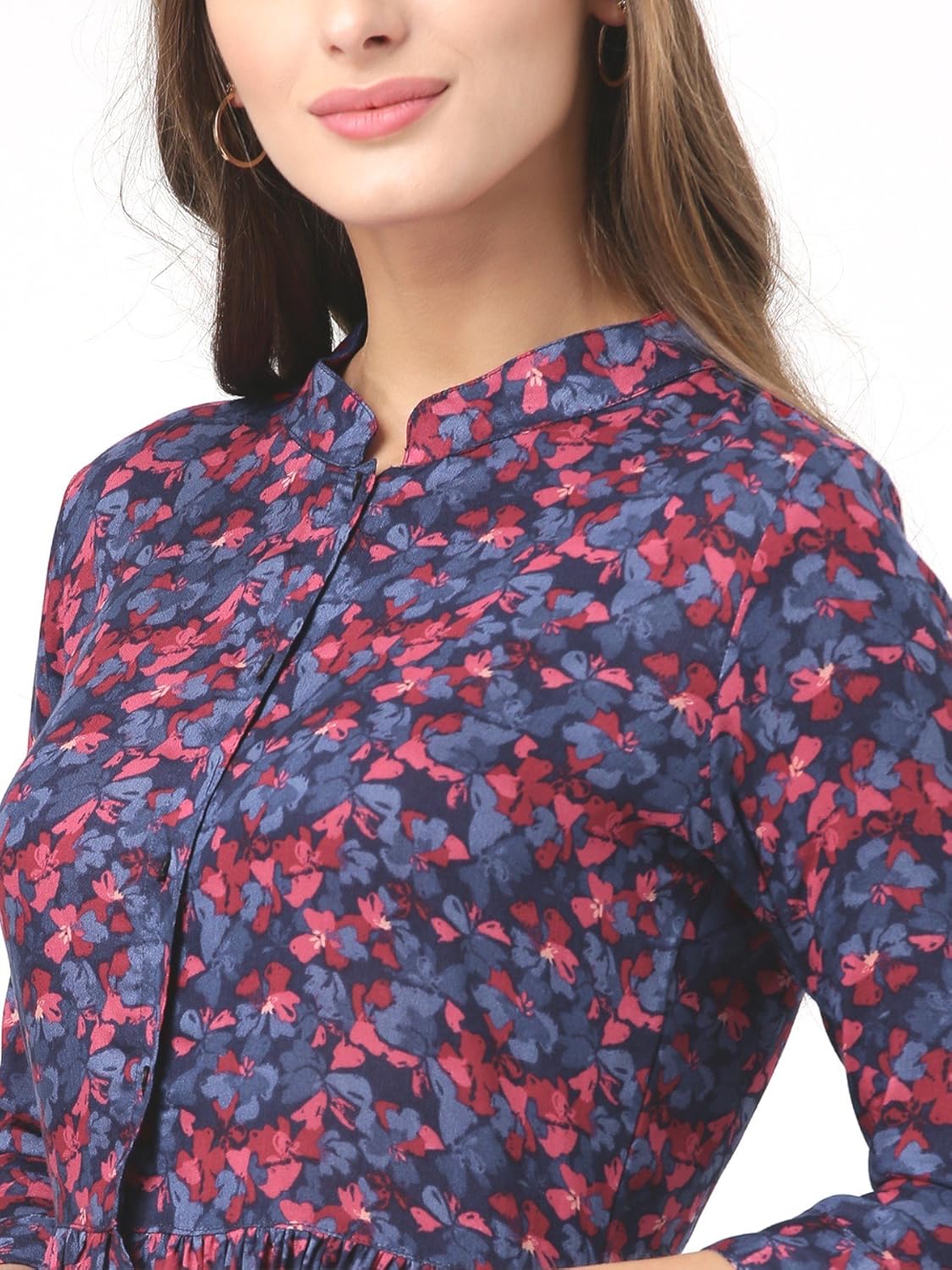 marie claire women blue floral print fit & flare dress (mc59)