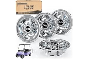 10L0L Golf Cart SS Wheel Covers Hub Caps for EZGO, Club Car, Yamaha - 8 Inch Snap-on Installation, Chrome, Set of 4