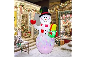 DILENK 5FT Rotating LED Inflatable Snowman Outdoor Decor - Christmas Blow Up Yard Decoration with Waterproof Design, Holiday Lawn Ornament for Xmas Party Ideal Kids Gift