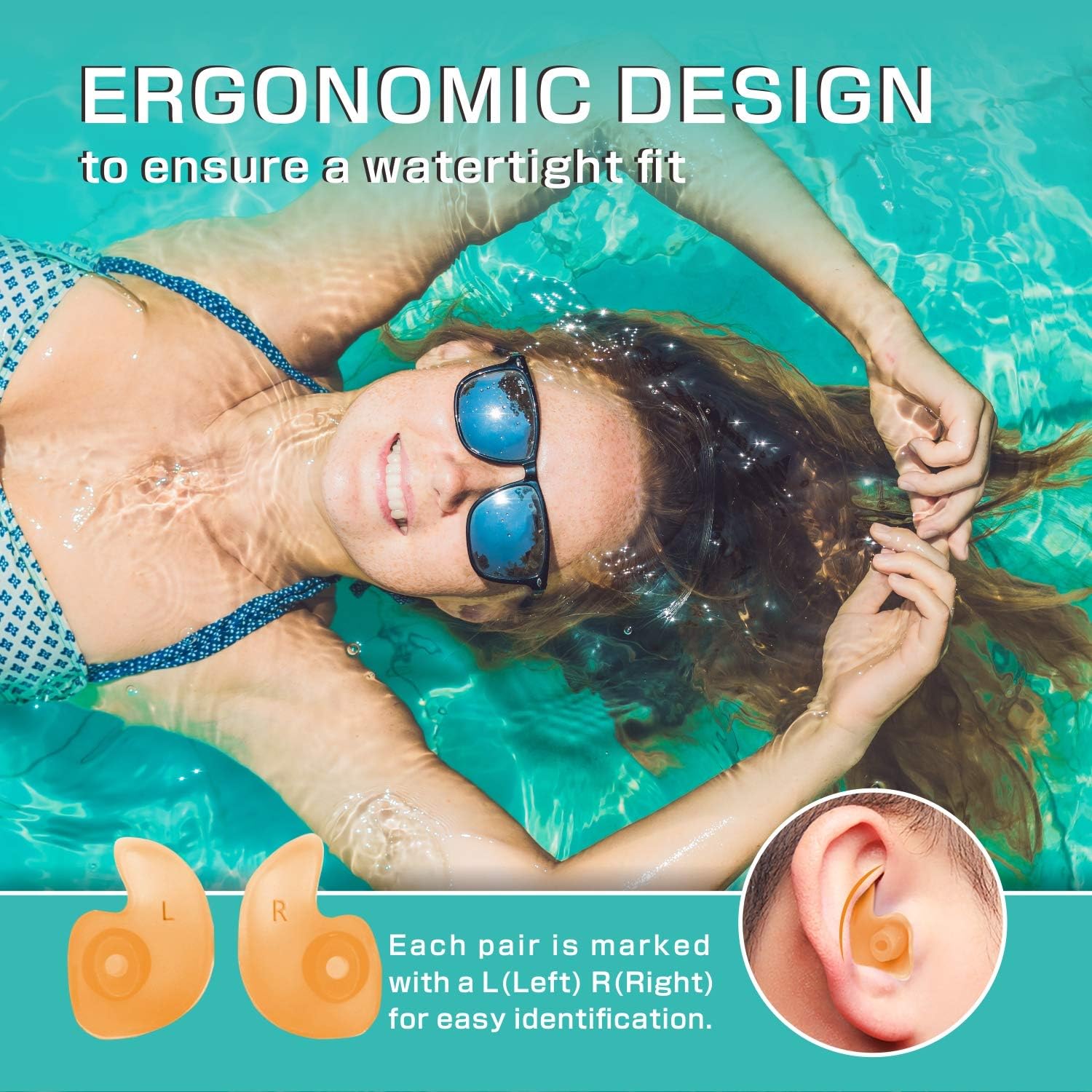 Hearprotek Swimming Ear Plugs, 2 Pairs Waterproof Reusable Silicone Ear Plugs for Swimmers Showering Bathing Surfing and Other Water Sports Adults Size (Orange): Health & Personal Care