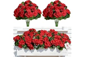 Alupssuc 8Pcs Artificial Geranium Flowers for Outdoors Decoration Silk Floral, UV Resistant Fake Plants, Faux Flower for Porc