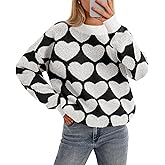 Saodimallsu Womens Heart Sweaters Valentines Fuzzy Knit Crewneck Cute Loose Sweaters