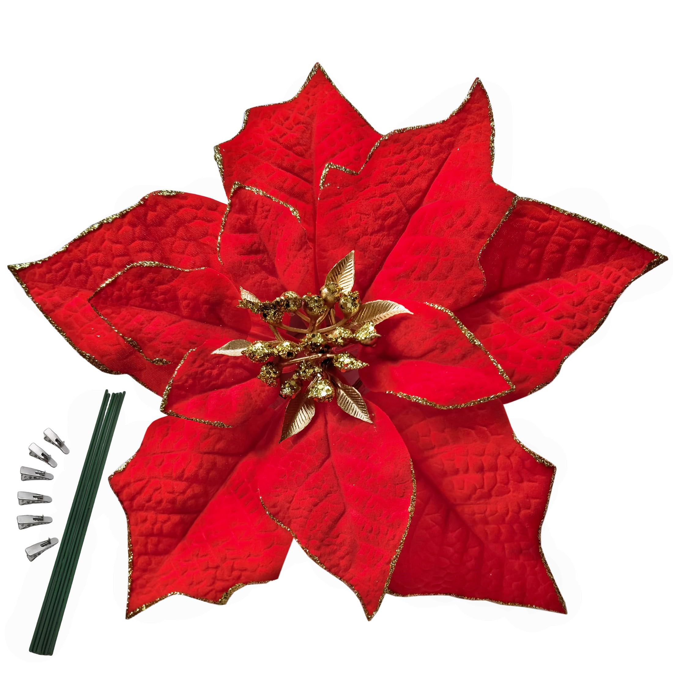 M2cbridge Artificial Christmas Flowers Red Velvet Poinsettia Floral Picks for Christmas Wreath Tree Ornaments(6pcs Large Red)