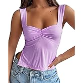 ForeFair Women Sleeveless Backless Crop Tank Top Summer Going Out Outfits Cute Pleated Sweetheart Neck Strappy Y2K Slits Tops