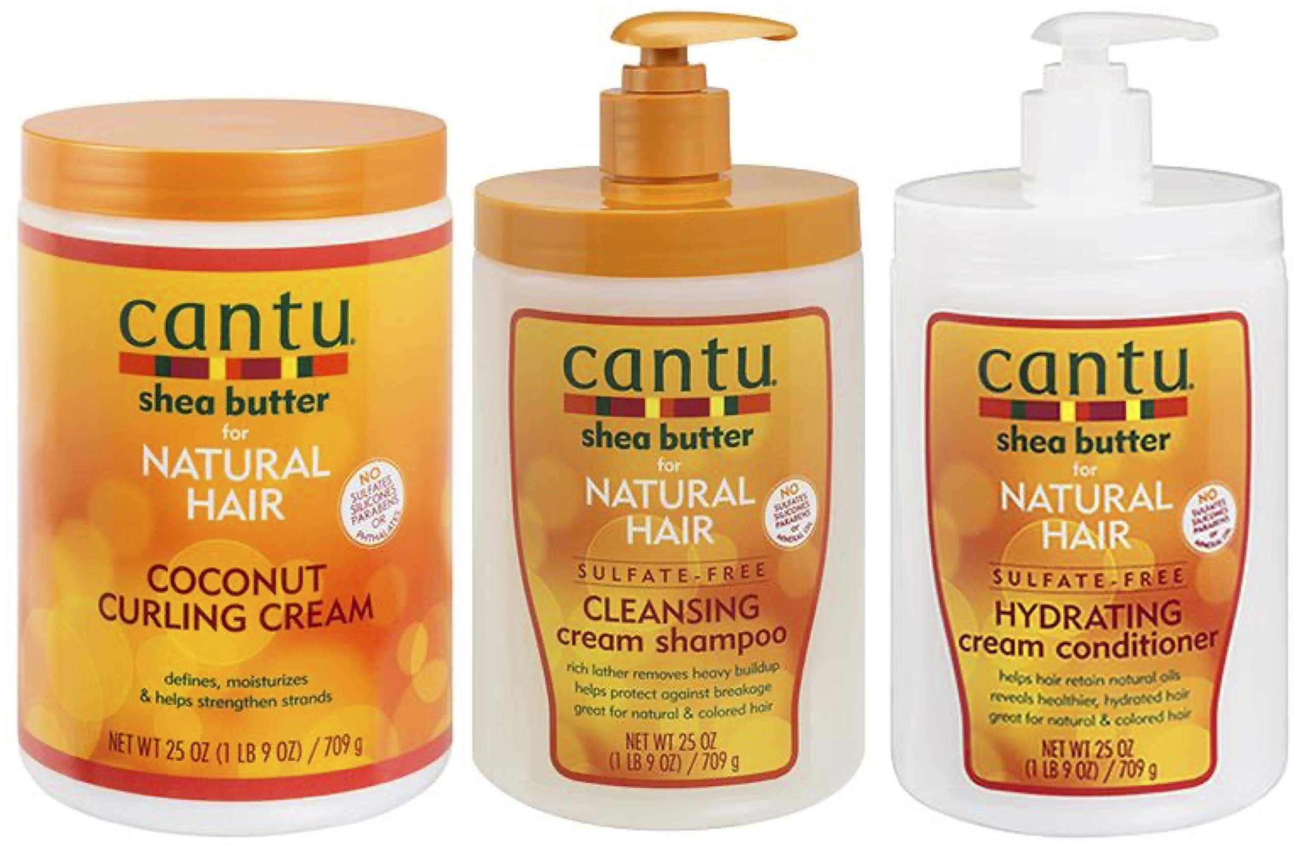 Shea Butter for Natural Hair Coconut Curling Cream, Sulfate Free Shampoo & Hydrating Cream Conditioner Combo (Set of 3)
