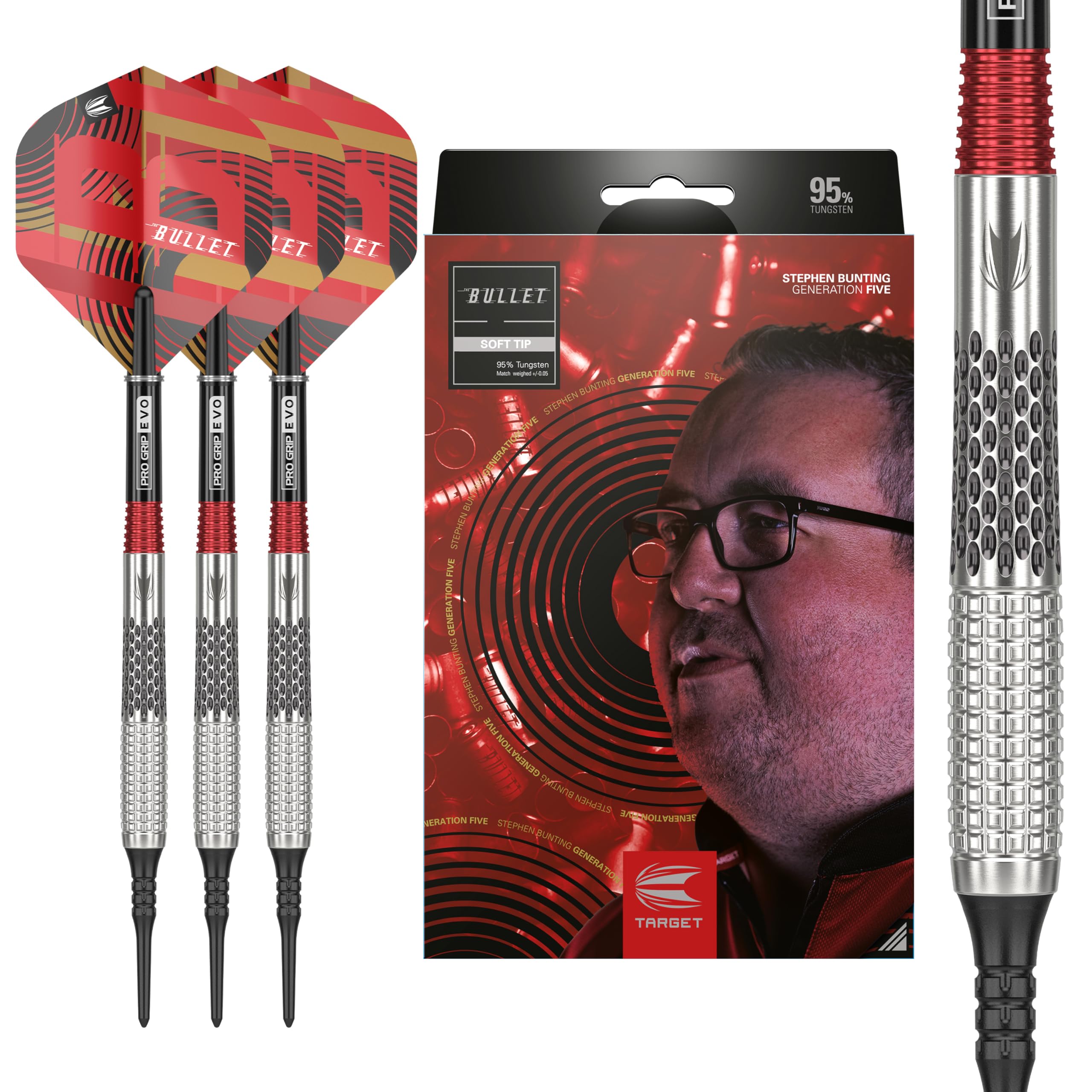 Target Darts Stephen Bunting G5 95% Tungsten Dart Set (18G), Soft Tip Darts | Generation 5 Player Edition Darts with Pixel Tips, Professional Darts Set, Electronic Soft Tip Dart Set
