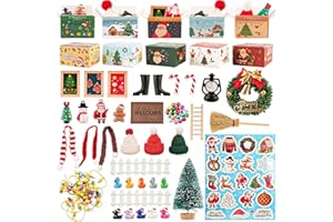 DIINOKIY 67Pcs Dollhouse Accessories Christmas Miniature Decorations 1:12 Doll House DIY Craft Mini Snowman Gift Boxes Fake Light Festival Holiday Party Favors Christm Gift for Children
