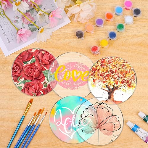 50Pcs Acrylic Ornament Blanks, Caffox Inch Round Circle Bulk for