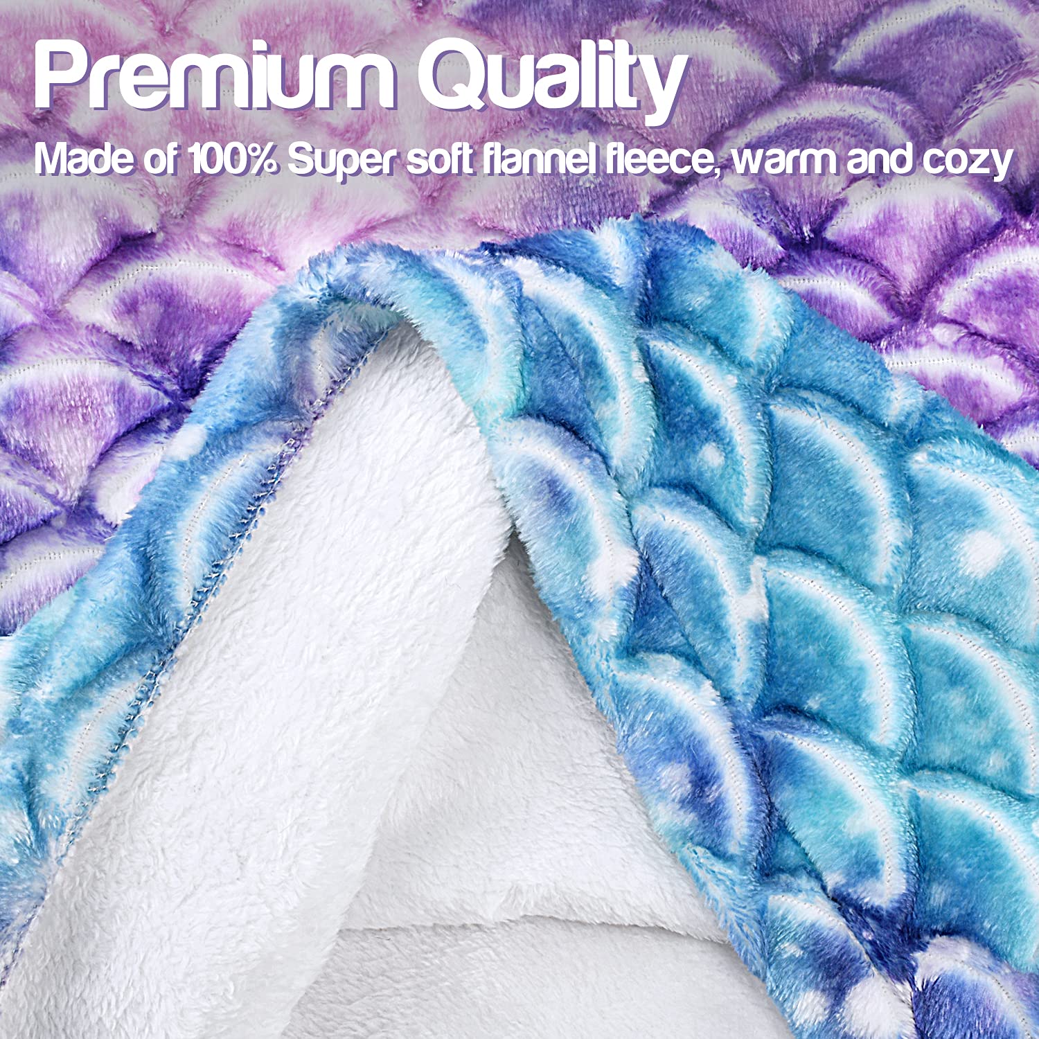 Catalonia Kids Mermaid Tail Blanket, Super Soft Plush Flannel Sleeping Snuggle Blanket for Girls, Galaxy, Fish Scale Pattern, Kids Gift Idea