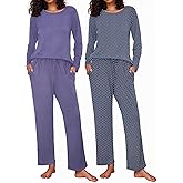 Ekouaer 2 Pack Womens Pajama Sets Long Sleeve Pjs Lounge Set Soft Comfy Sleepwear Winter Loungewear