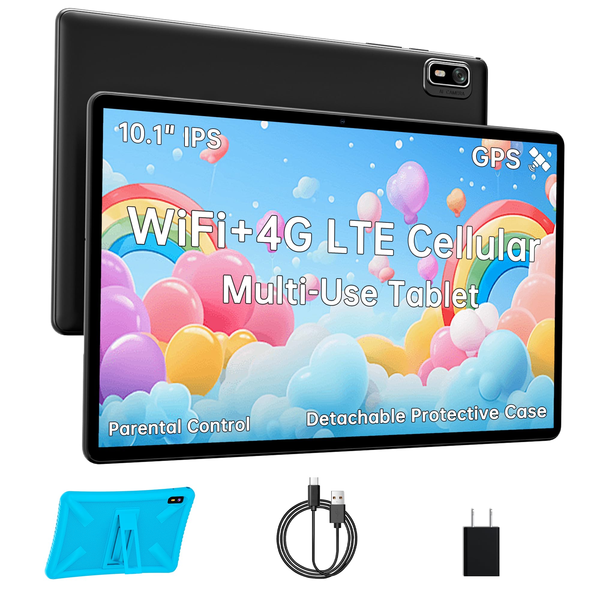 HAOVM Tablet 10 inch Android 14, 4G SIM Unlocked, Kid Tablet with SIM Card Slot, IPS Touch Screen, 2.0GHz Fast Processor, 3GB+32GB+TF Expand,2.4G/5GHz WiFi,8MP Camera, GPS, with Blue case
