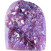 TUMBEELLUWA Angel Aura Quartz Crystal Cluster Geode, Purple Titanium Coated Crystals and Healing Stones for Home Decor, Meditation & Spiritual Growth