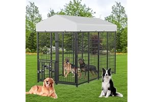 ROOMTEC Heavy Duty Outdoor Dog Kennel with Rotating Bowls, 8 x 4 x 5.6-ft