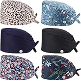 Geyoga 6 Pcs Bouffant Scrub Caps Working Surgical Cap Nurse Hats with Buttons and Sweatband Adjustable Tie Back Hat Women Men
