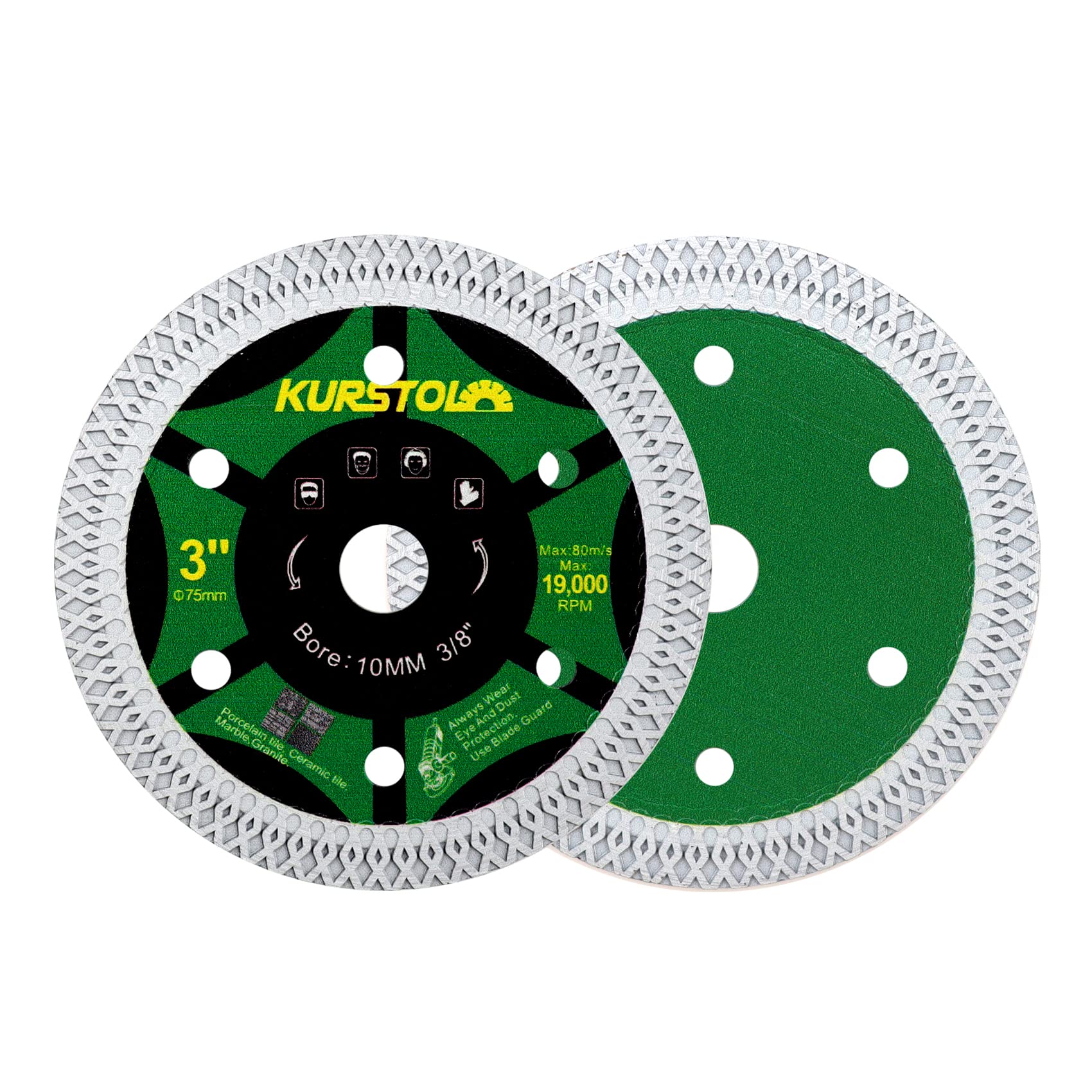 KURSTOL Diamond Tile Cutting Disc - 2pcs 75mm Super Thin Diamond Cutting Wheel for Ceramic Granite Marble with Bore 10mm for Mini Angle Grinder