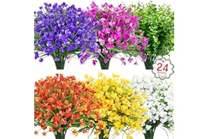 Ouddy Decor 24 Bundles Artificial Flowers for Outdoors Decoration UV Resistant Fake Flowers Plants Greenery Stems Faux Plastic Shrubs for Garden Patio Porch Window Box Home Indoor Outdoor Decor