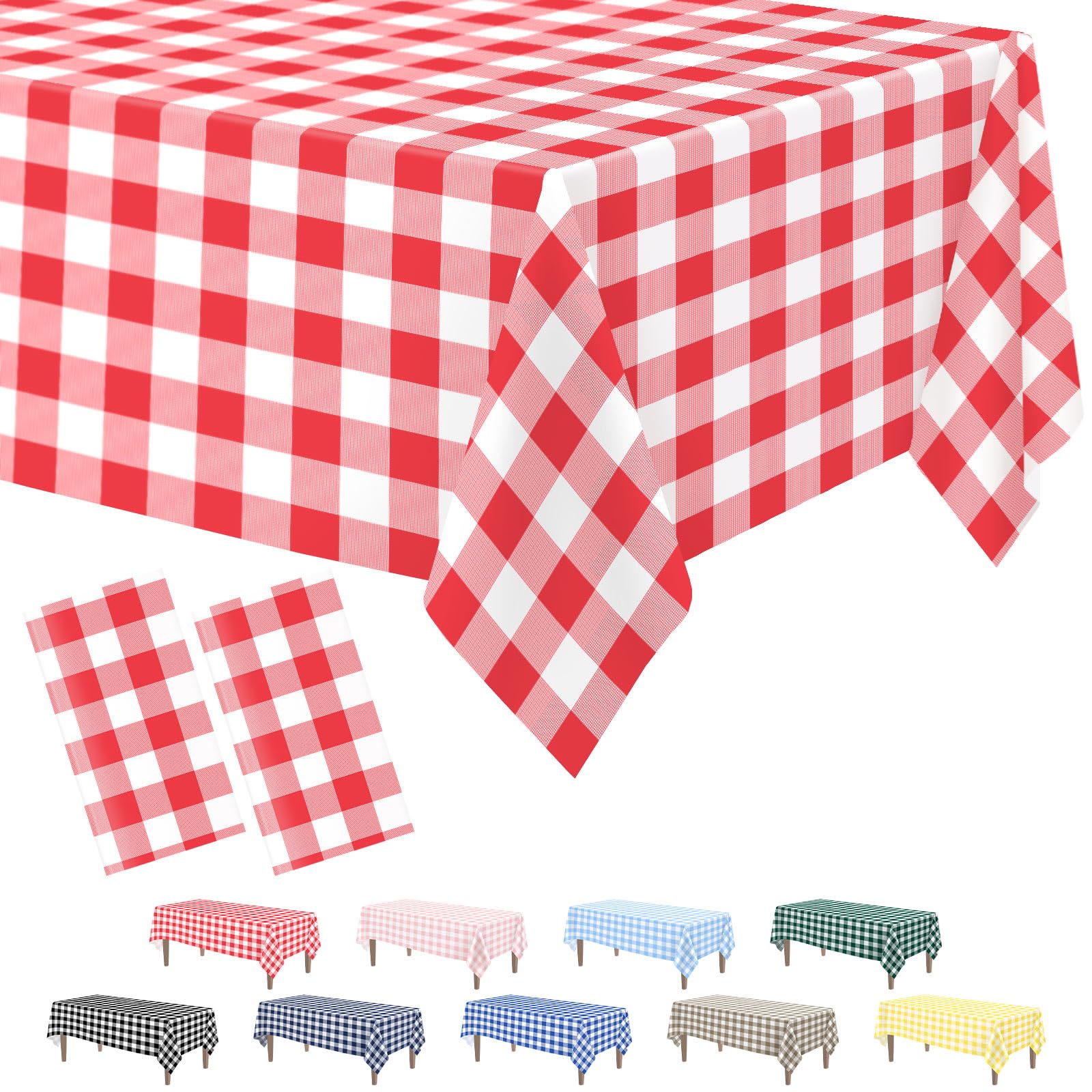 Photo 1 of Kopokita 2 Pack Red Gingham Tablecloth, 54 x 108 Inches Red and White Checkered Tablecloths Plastic Table Cloth Disposable Picnic Tablecovers for Rectangle Table