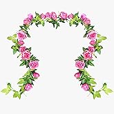 UKELER 2 Pack Artificial Rose Vines Silk Flower Garland Artificial Floral Plant for Wedding Arch Party Garden Craft Home Decor, Dark Pink