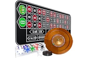 iEsstros Roulette Mat Roulette Wheel Set for Adults with Rubber Roulette Table Mat 35" x 16" Wood Roulette Wheel 20 Inch 100 Poker Chips Set Win Mark Dealer Button-Black
