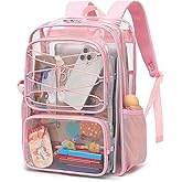 Yusudan Clear Backpack for Girls Women, Heavy Duty Transparent School Backpacks See Through PVC Bookbag for College Work Security Travel (Light Pink)