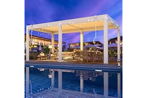 YOLENY 10x20 Louvered Pergola with 6-Panel Pull-Down Screen, Outdoor Aluminum Pergola with Adjustable Rainproof Roof for Patio, Lawn & Garden, White