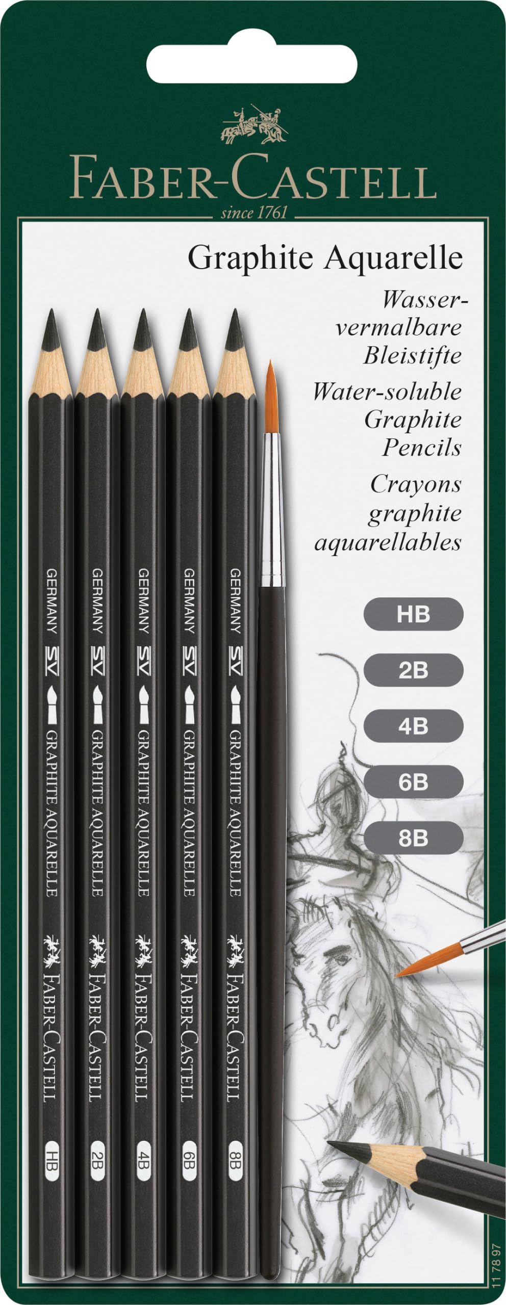 Faber-Castell Graphite Aquarelle 5 Grades Pencils with Brush