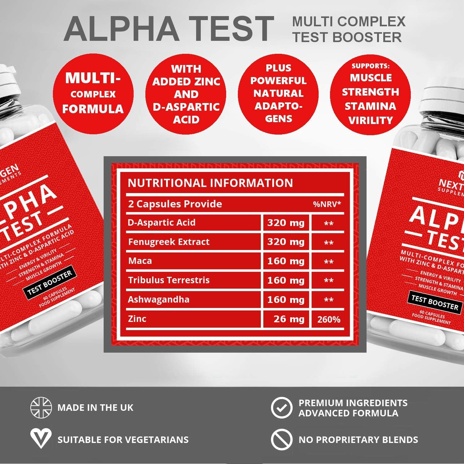 Ozuna Alpha Test, Testosterone Supplements for Men, Testosterone Booster with D-Aspartic Acid, Zinc, Tribulus Terrestris - Image 3