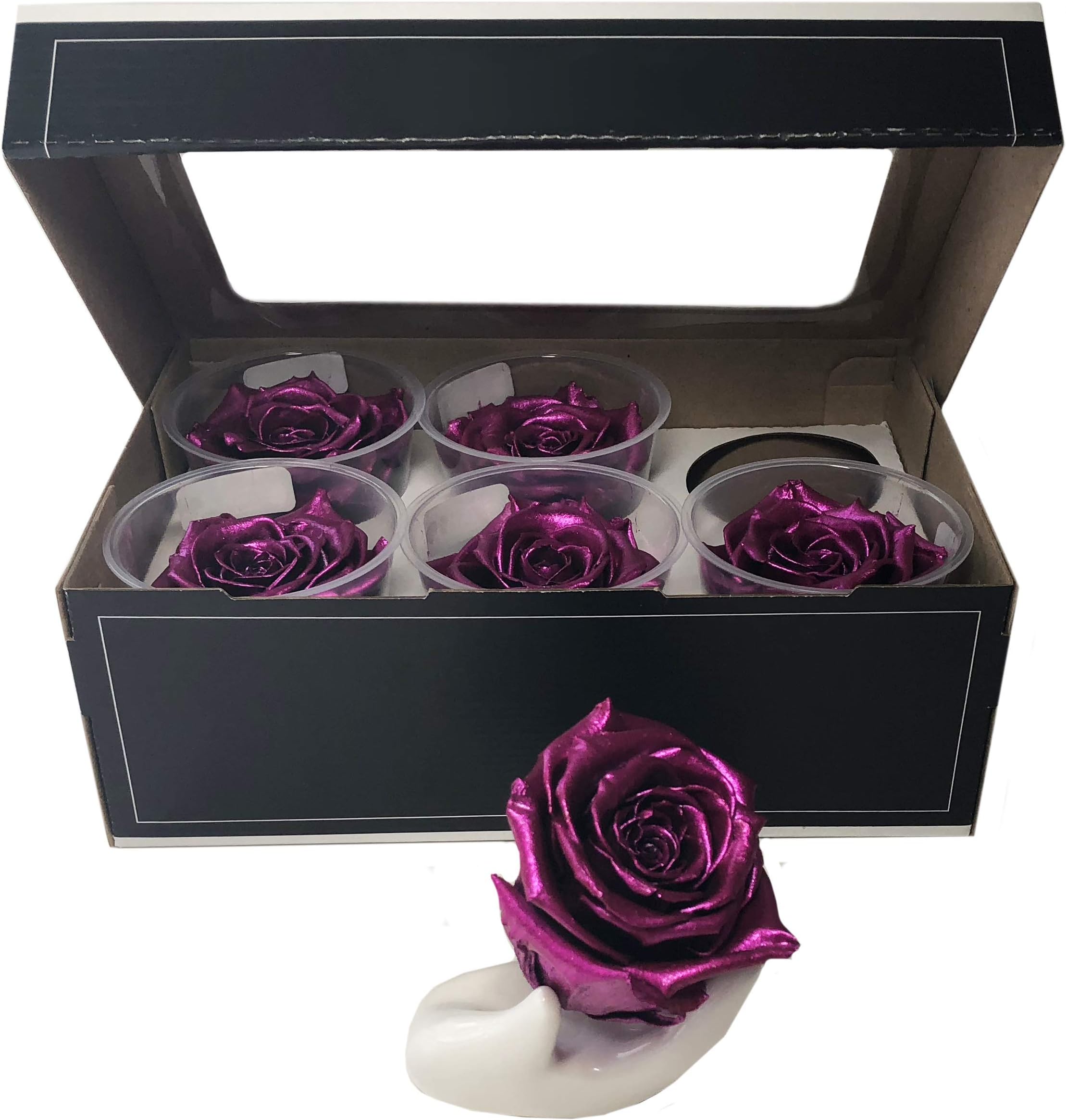 KIKA DECO Preserved Roses Head Pack (Large 6 Pack, Silver Pink Metalized)
