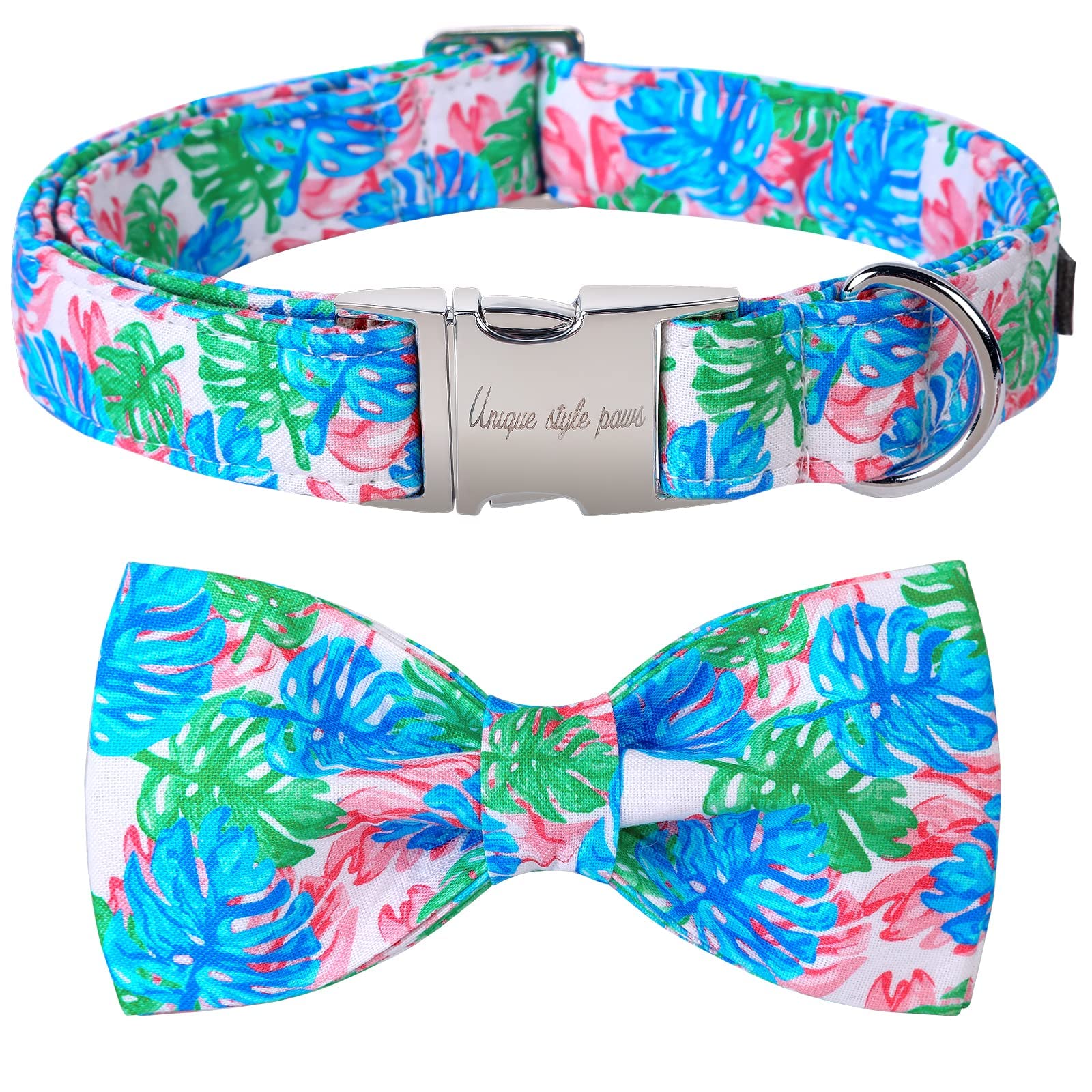 Unique style paws Pet Collar with Bow Tie Comfy&Durable Dog Collar Banana Leaf Dog Collar Pet Gift for Small Medium Large Dogs and Cats-L