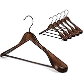 TOPIA HANGER Set of 6 Beautiful Coat Suit Jacket Wood Wooden Hangers, Premium Retro Finish with Extra-Wide Shoulder- 360° Black Hooks & Anti-Slip Bar CT02A